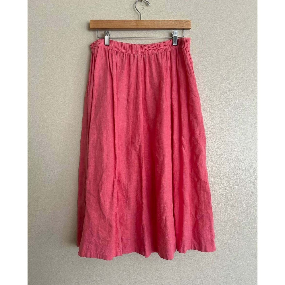 Vintage Hand Dyed Coral Pink Linen Midi Skirt XL A Line Made USA Boho Coquette